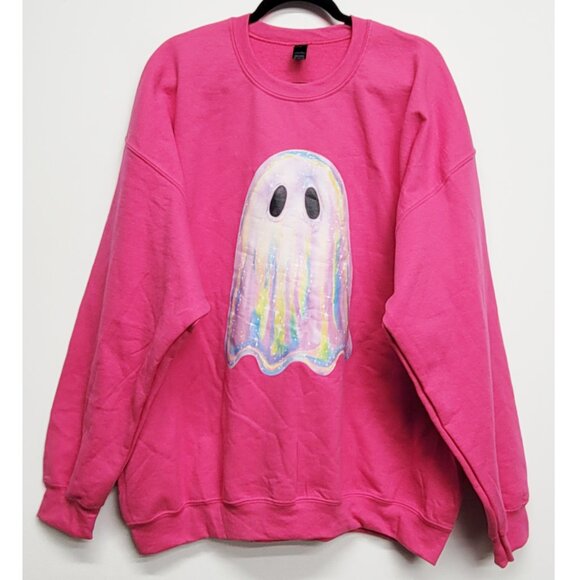 NEW Pink Iridescent Ghost Crewneck Sweatshirt 2XL - Picture 1 of 6